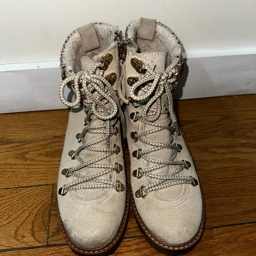 Sam Edelman Beige Lace-Up Winter Boots